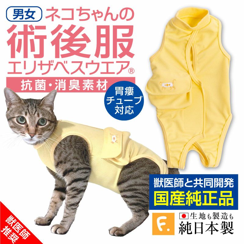 術後服エリザベスウエア R 胃ろうチューブ対応 猫用 男女兼用 抗菌 消臭素材 ネコポス値2 犬猫の服の通販フルオブビガー本店