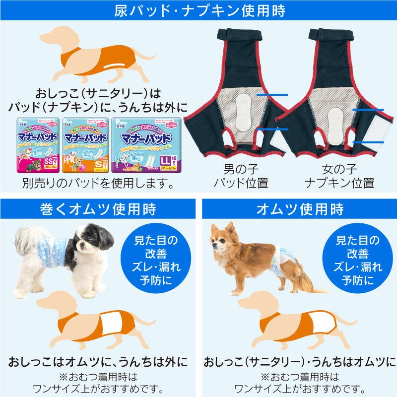 市場 ズレない 男女兼用 マナー 小型犬用 ダックス R サニタリーパンツ 漏れない 脱げない シンプル足付きサロペット介護服マナーガード