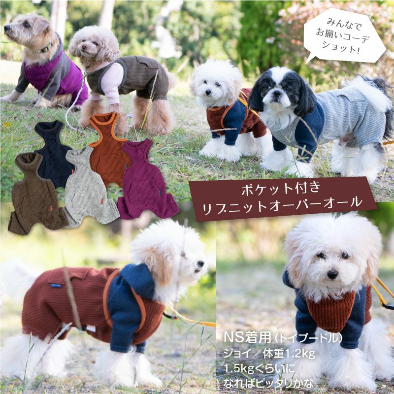 ポケット付きリブニットオーバーオール(ダックス・小型犬用)