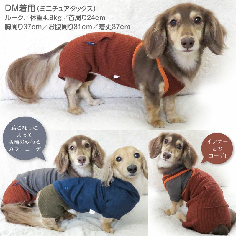 ポケット付きリブニットオーバーオール(ダックス・小型犬用)