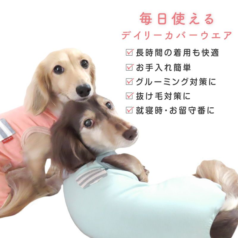 ボーダーポケットベア天袖なしお部屋着(ダックス・小型犬用)