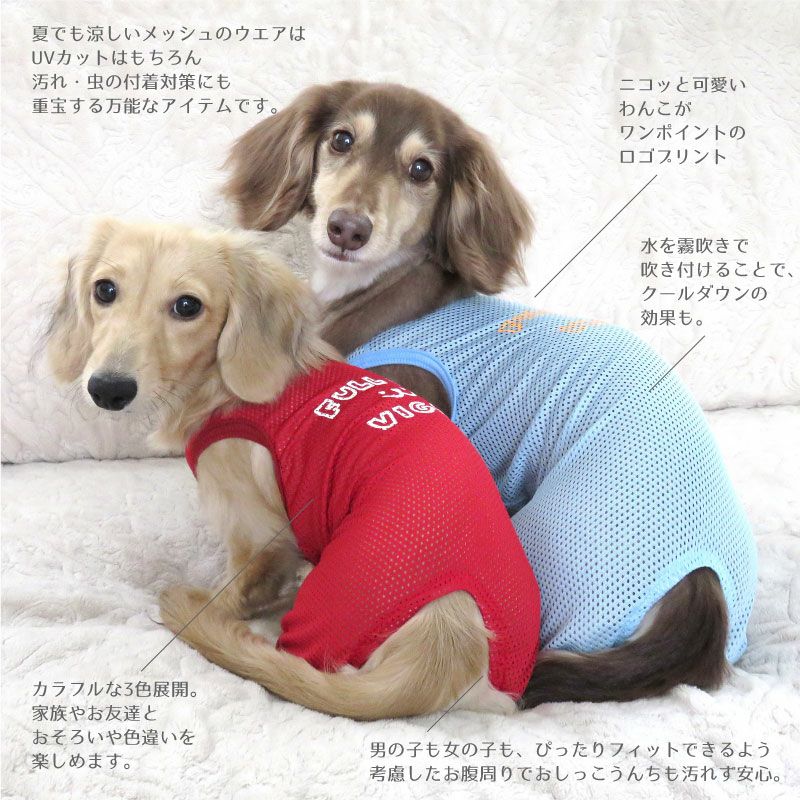 イラストロゴプリントメッシュつなぎ(ダックス・小型犬用)