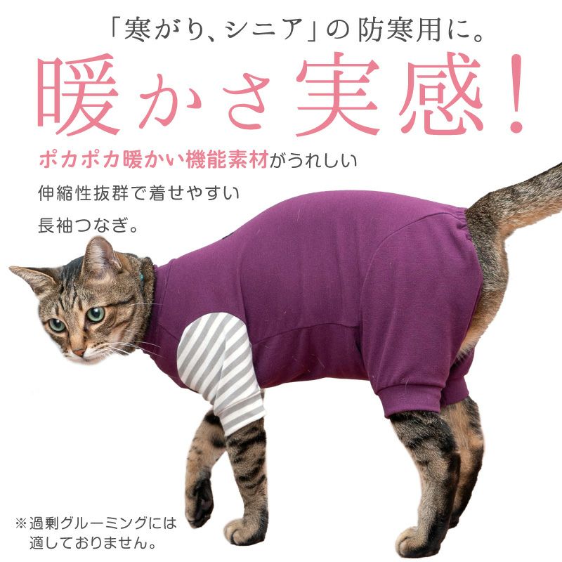 2021年秋冬新作】猫用ウォームボーダー長袖つなぎ【ネコポス値3】 | 犬猫の服の通販フルオブビガー本店