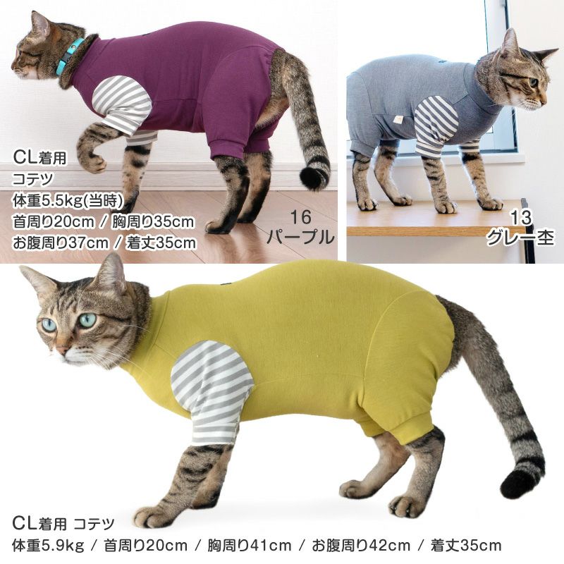 猫用ウォームボーダー長袖つなぎ