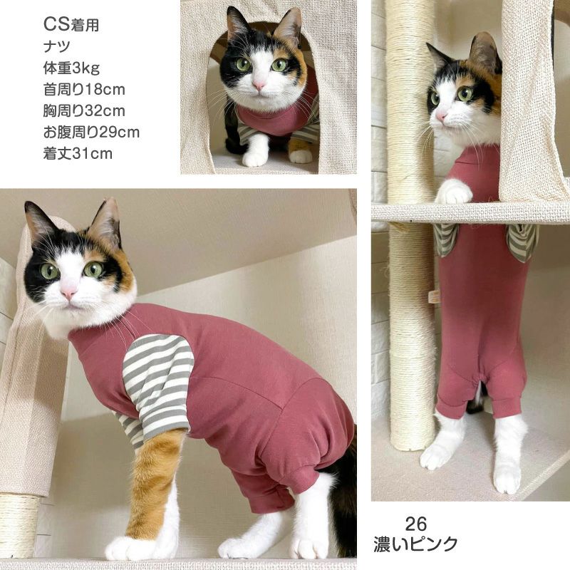 猫用ウォームボーダー長袖つなぎ