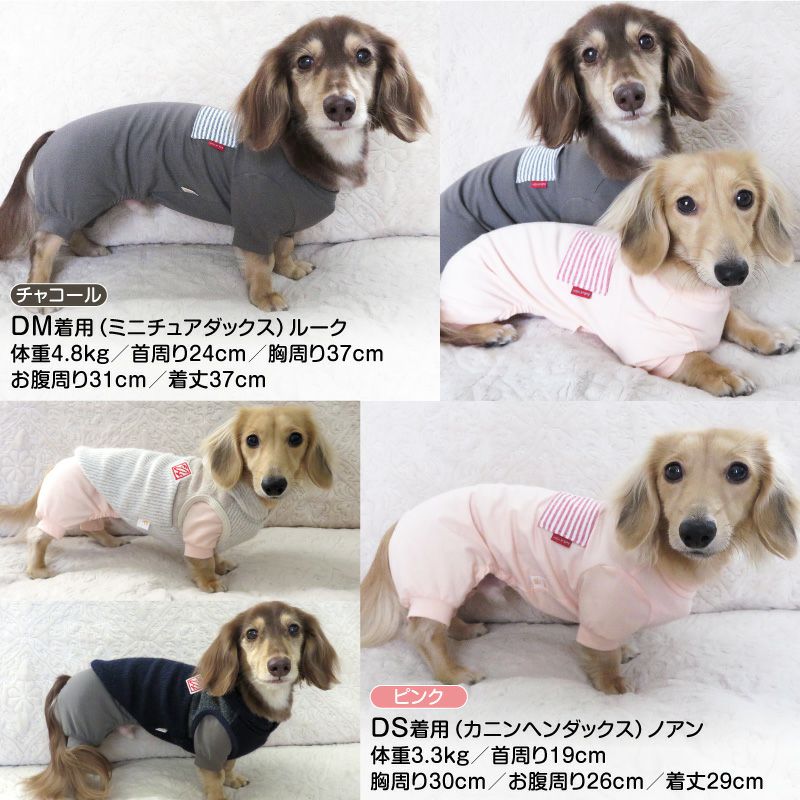 ボーダーポケットベア天長袖お部屋着(ダックス・小型犬用)