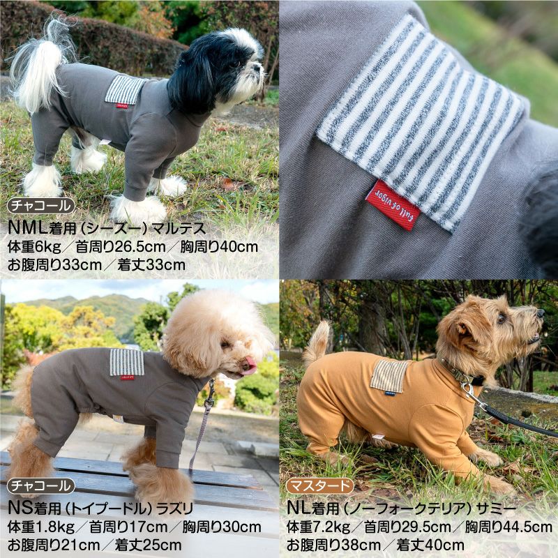 ボーダーポケットベア天長袖お部屋着(ダックス・小型犬用)