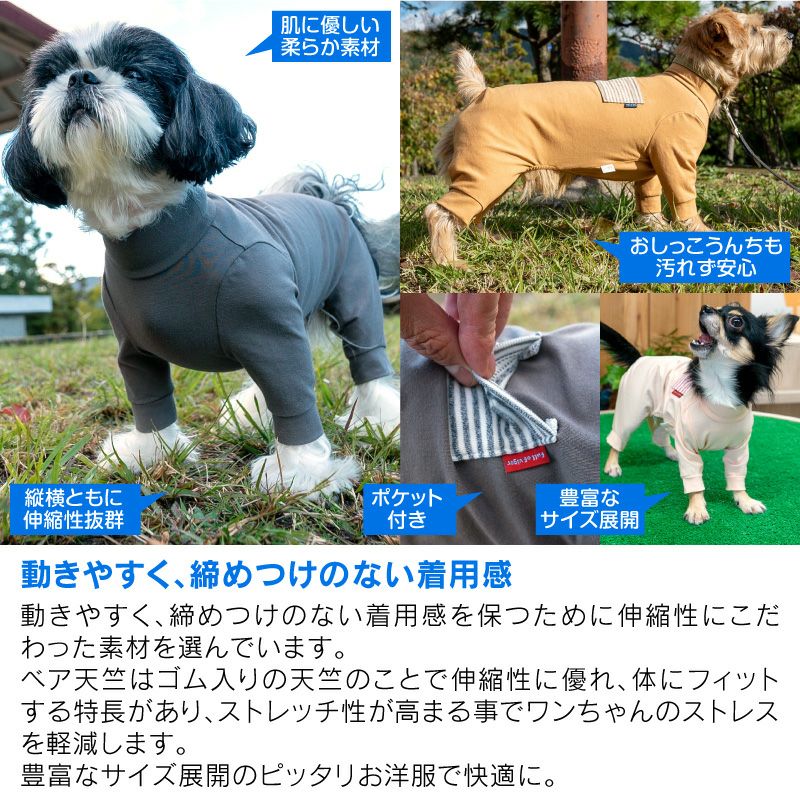 ボーダーポケットベア天長袖お部屋着(ダックス・小型犬用)