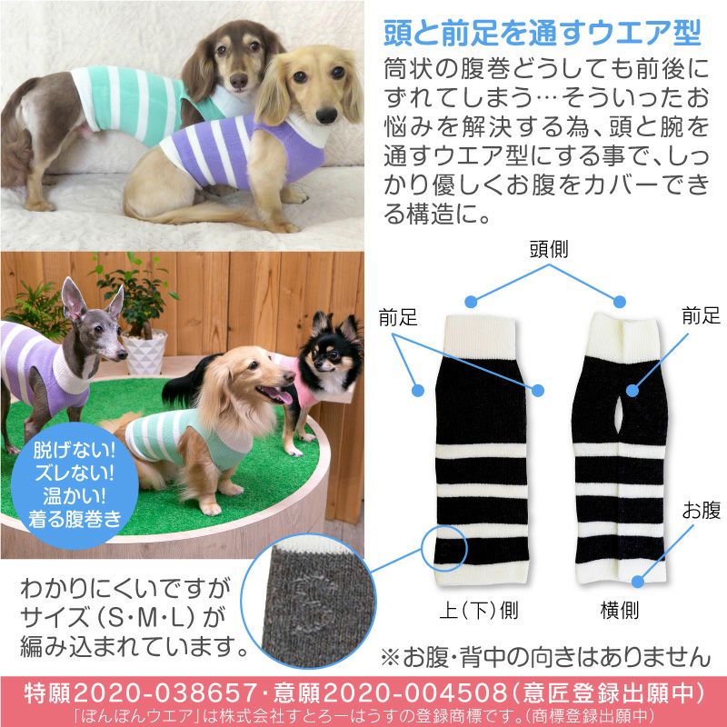 23年秋冬新作 温度調整機能素材のズレない 脱げない 着る腹巻き ぽんぽんウエア R 23モデル ネコポス値2 犬 猫の服の通販フルオブビガー本店