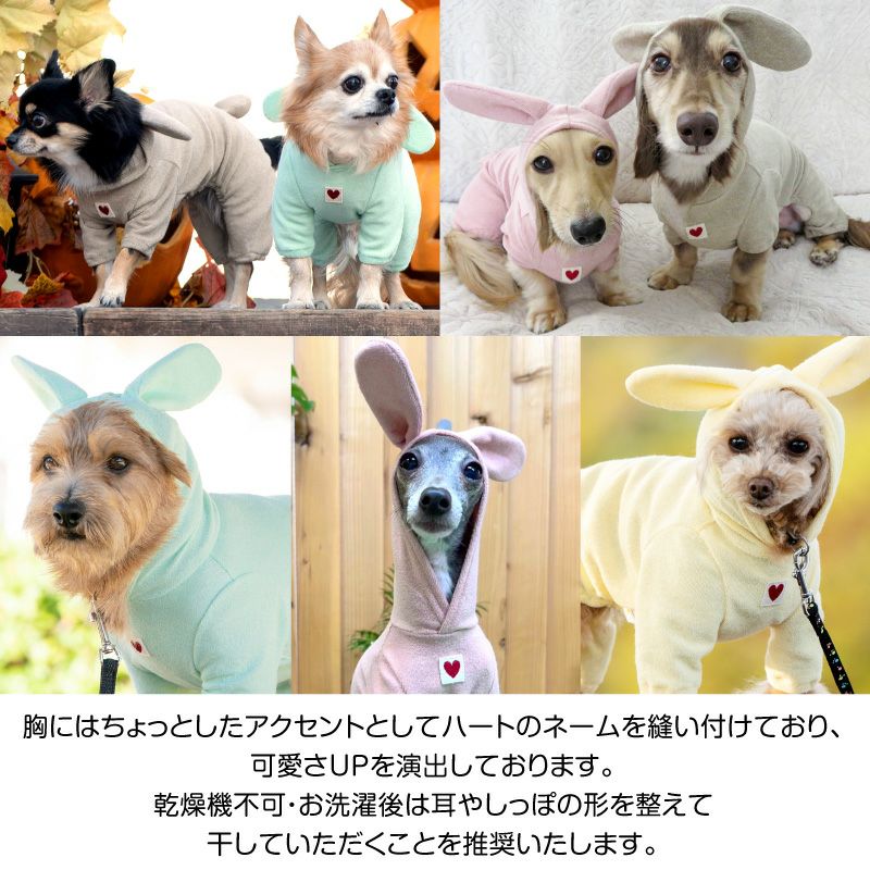 うさ耳パイルお部屋着ダックス・小型犬用   犬猫の服の通販