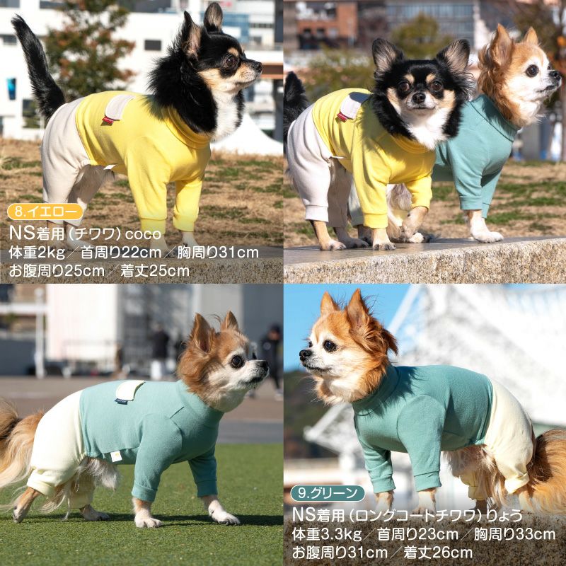 ポケット付バイカラーベア天竺長袖お部屋着(ダックス・小型犬用)