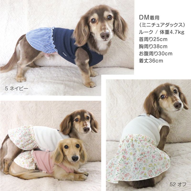 柄フリルワッフルワンピース(ダックス・小型犬用) | ダックス、猫  
