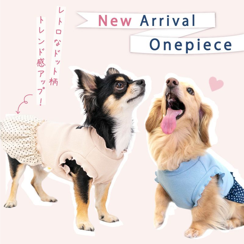 ドット柄フリルテレコワンピース(ダックス・小型犬用)