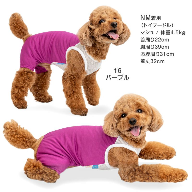 メッシュ切り替え接触冷感つなぎ(ダックス・小型犬用)