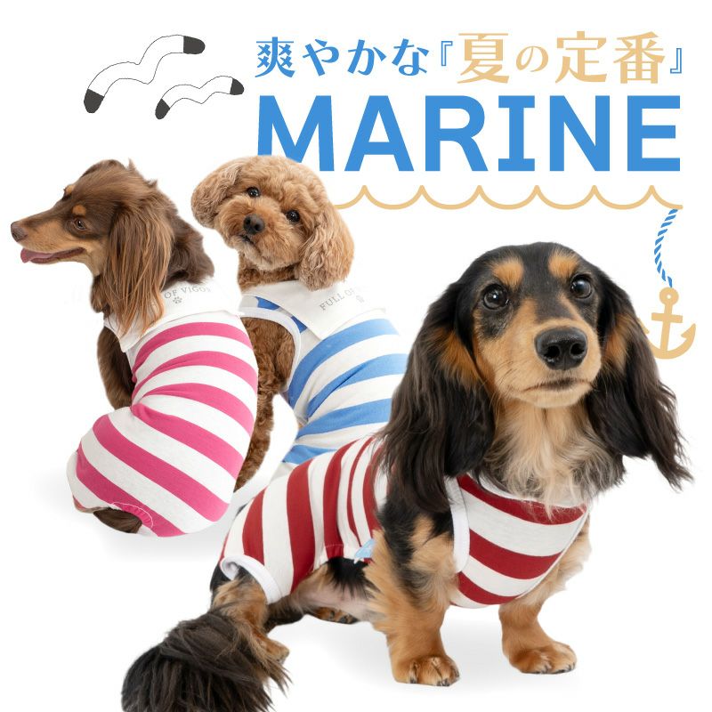 太ボーダーセーラー衿つなぎ(ダックス・小型犬用)