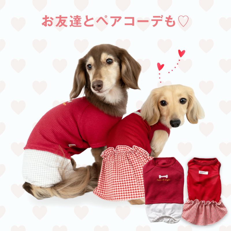 ワッフルチェックパンツレイヤード風つなぎ(ダックス・小型犬用)